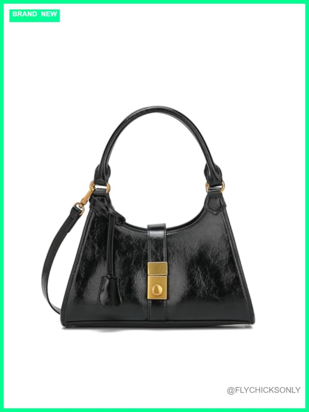 Vintage Vegan Leather Hobo Bag with Gold Push Lock & Inner Pouch